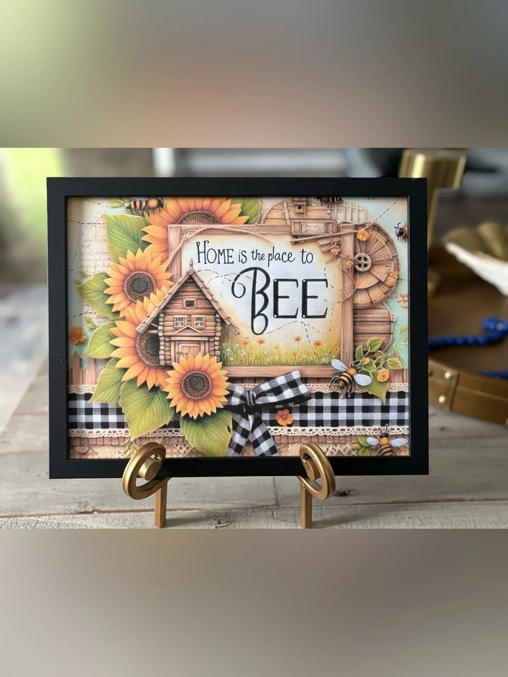 Home is the Place to Bee Sunflower Framed 8x10 Decorative Sign